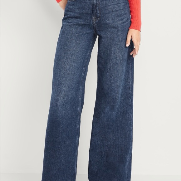 Old Navy Womens Sky-Hi Wide Leg Jeans - Dark Blue - Picture 1 of 5